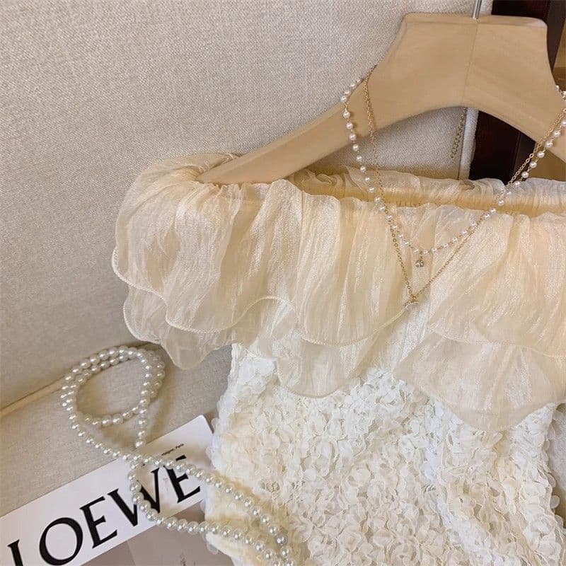 Sweet & Spicy French Off-Shoulder Lace Ruffle Top
