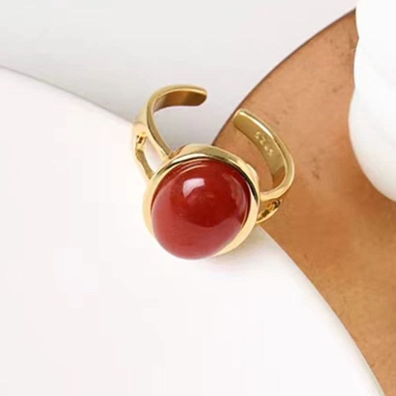 Retro Red Crystal Open Ring – Adjustable Luxury Ring