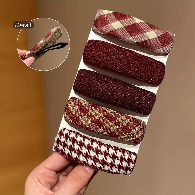 Red Plaid Houndstooth BB Hair Clip Side Hair Accessory