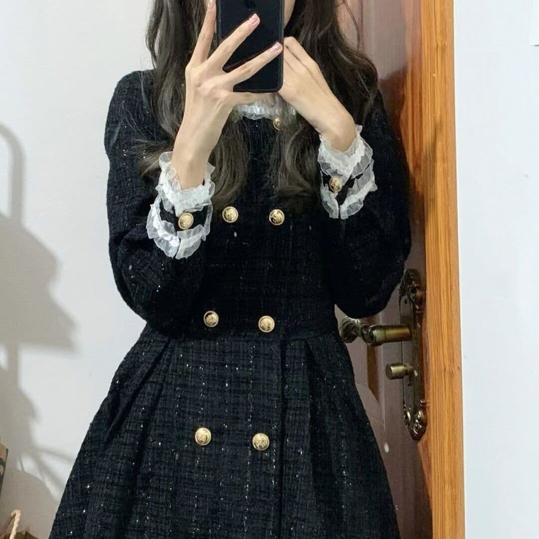 Elegant Ruffle Trim Slim Fit Long Sleeve Mini Dress