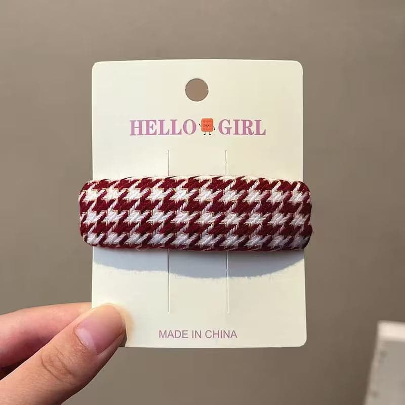 Red Plaid Houndstooth BB Hair Clip Side Hair Accessory