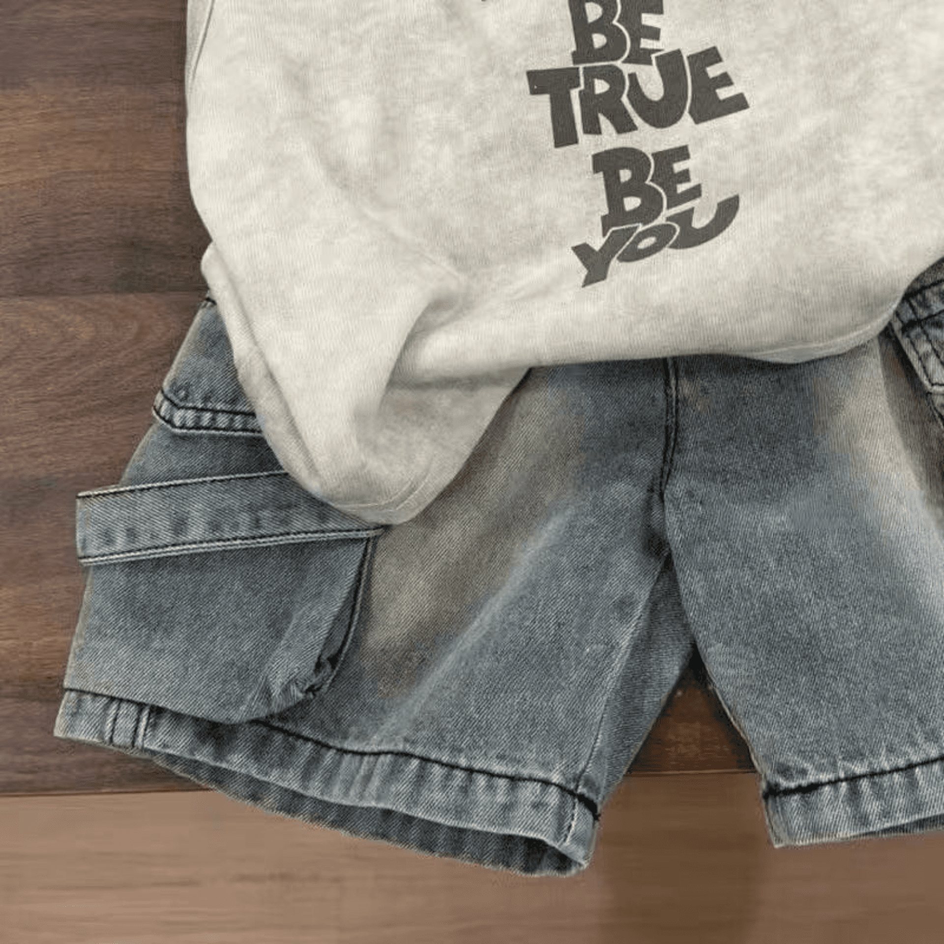 Boys korean style sleeveless vest and denim shorts two piece set