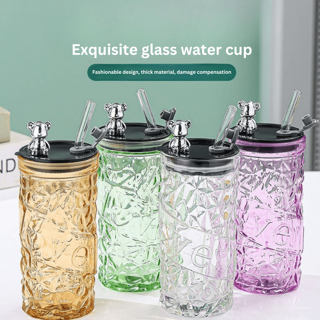 Bear Glass Cup with Lid – Cute Minimalist INS Water & Tea Cup