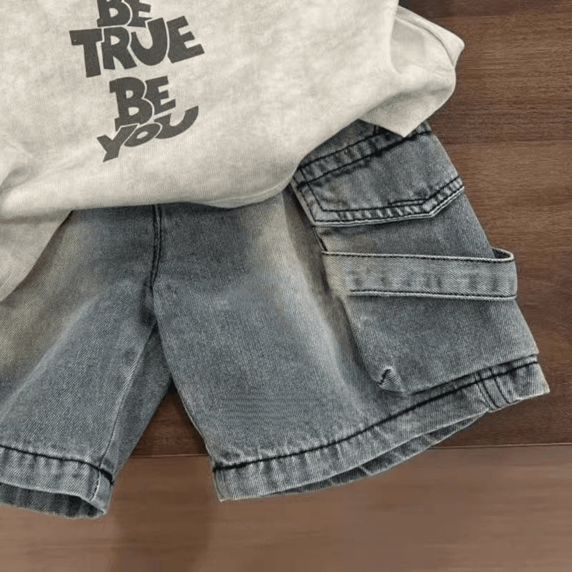 Boys korean style sleeveless vest and denim shorts two piece set
