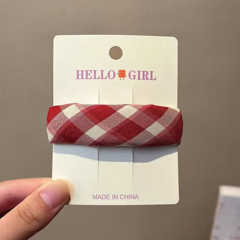 Red Plaid Houndstooth BB Hair Clip Side Hair Accessory