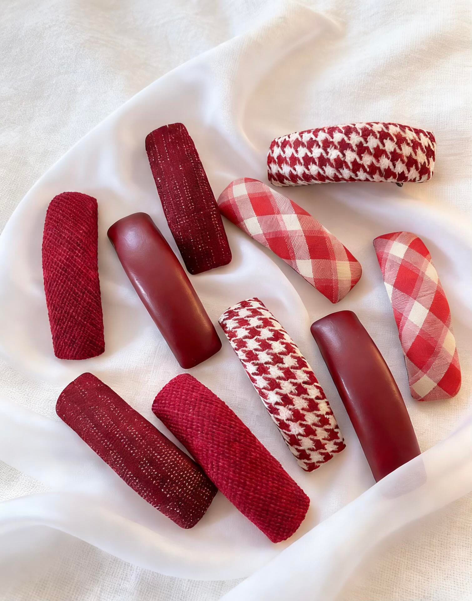 Red Plaid Houndstooth BB Hair Clip Side Hair Accessory