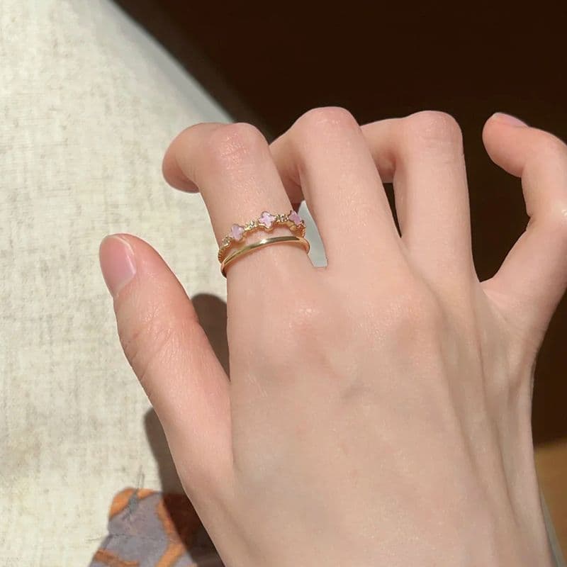 Oriental Floral Butterfly Ring Elegant Artistic Design