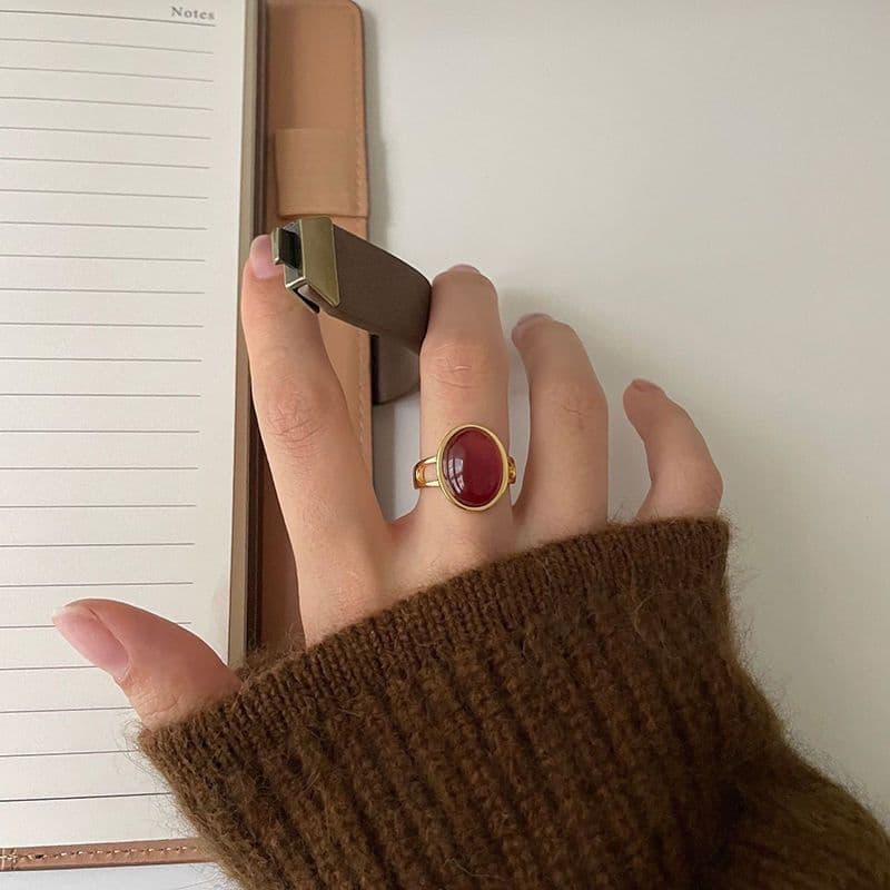 Retro Red Crystal Open Ring – Adjustable Luxury Ring