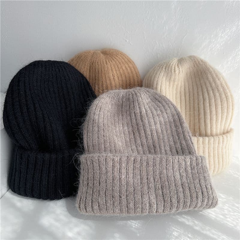Women’s Double-Layer Rabbit Fur Knit Beanie