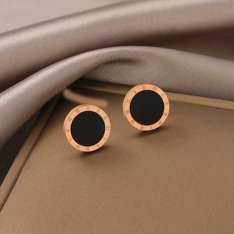 Titanium Steel Roman Numeral Stud Earrings Minimal Luxury Design