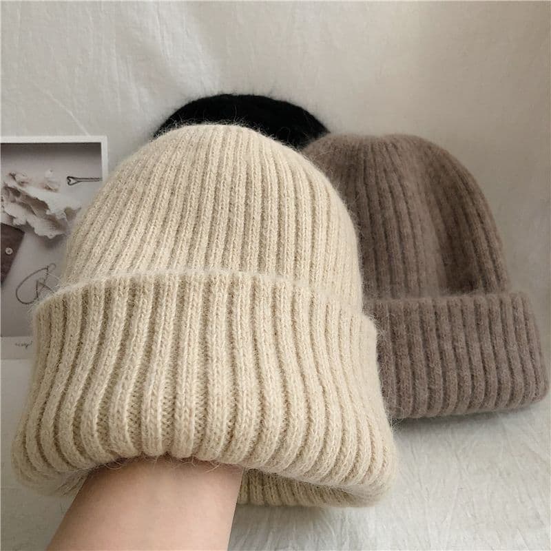 Women’s Double-Layer Rabbit Fur Knit Beanie