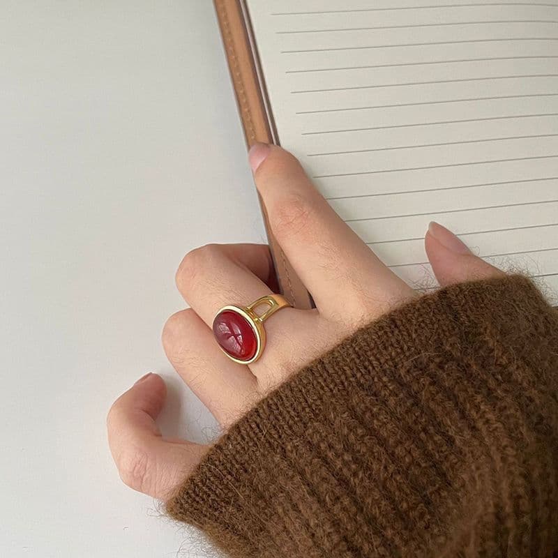 Retro Red Crystal Open Ring – Adjustable Luxury Ring