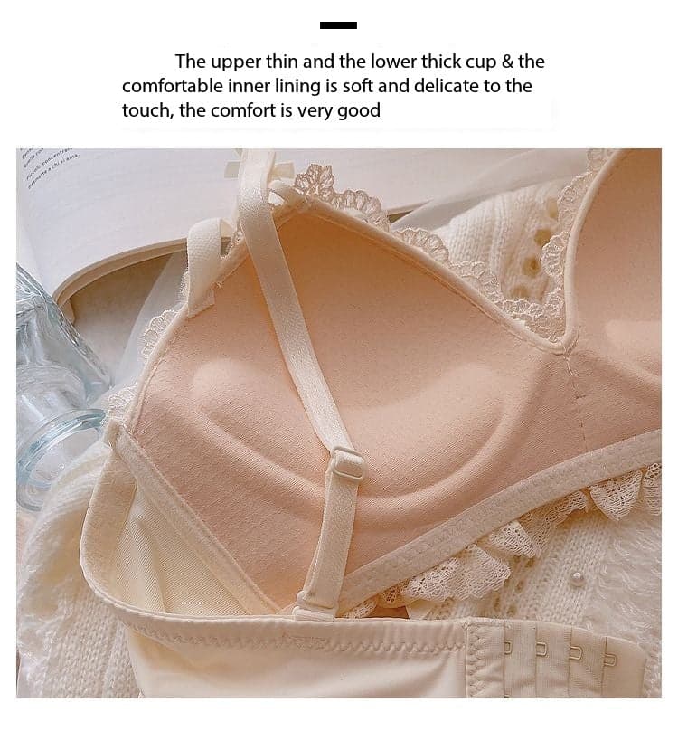 Sweet cream Japanese embroidered lace push-up no wire bra