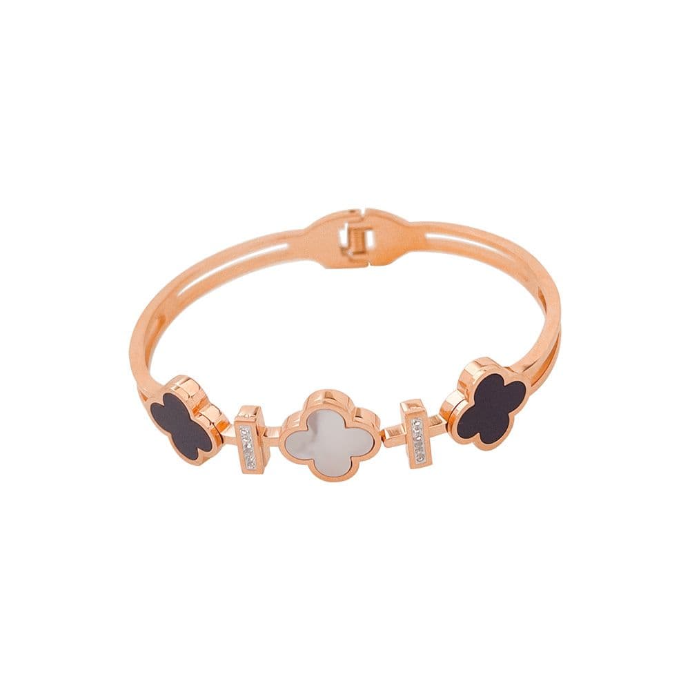 Four Leaf Clover Titanium Steel Rose Gold Open Bracelet for Women