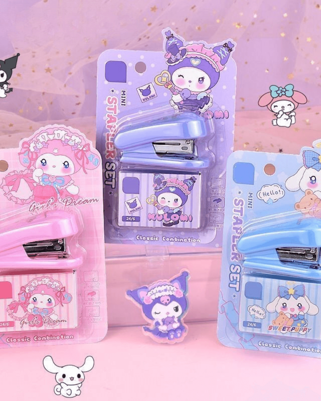 10pcs Mini Cartoon Stapler Set Portable Small Staplers
