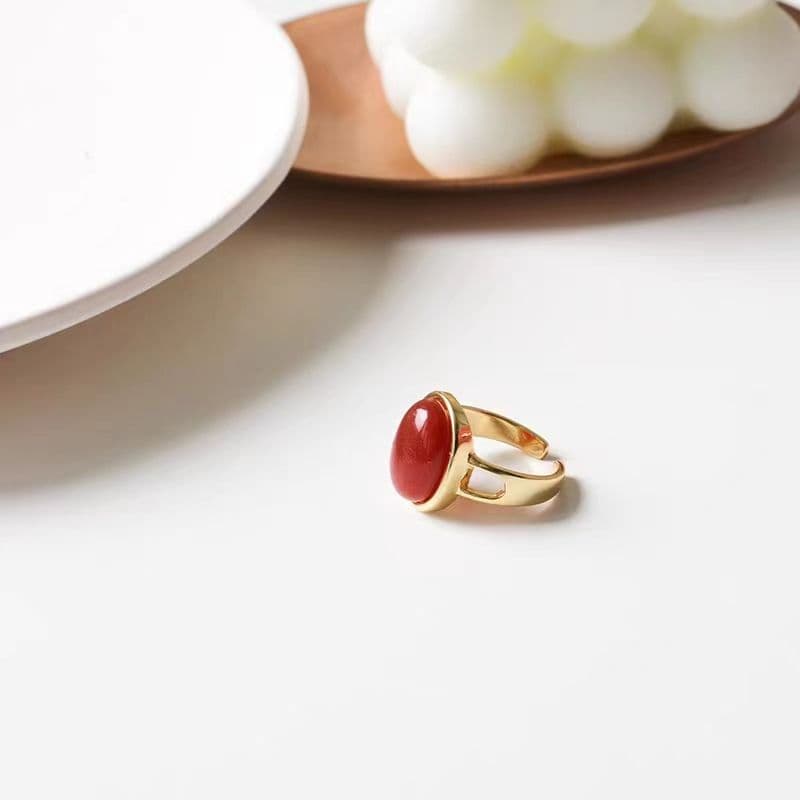 Retro Red Crystal Open Ring – Adjustable Luxury Ring