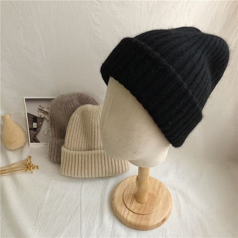 Women’s Double-Layer Rabbit Fur Knit Beanie