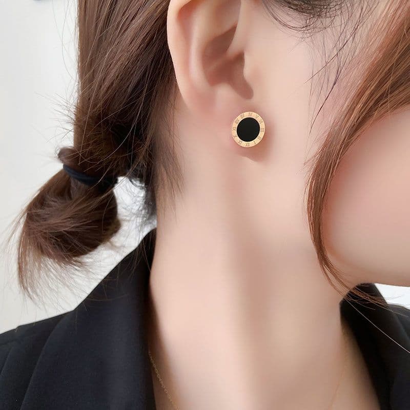 Titanium Steel Roman Numeral Stud Earrings Minimal Luxury Design