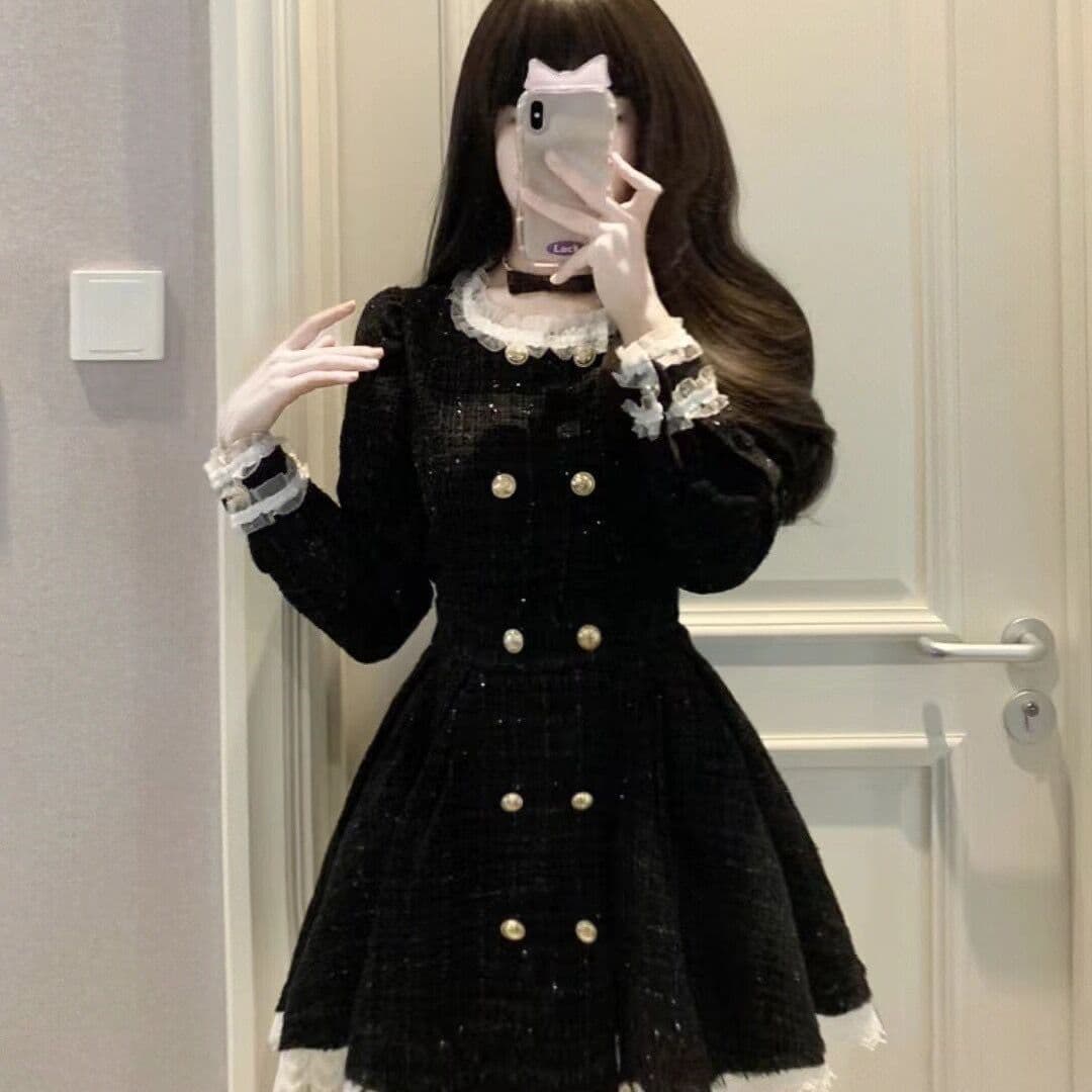 Elegant Ruffle Trim Slim Fit Long Sleeve Mini Dress