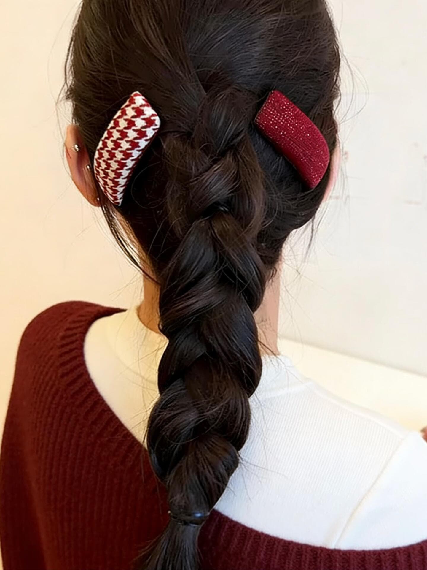 Red Plaid Houndstooth BB Hair Clip Side Hair Accessory