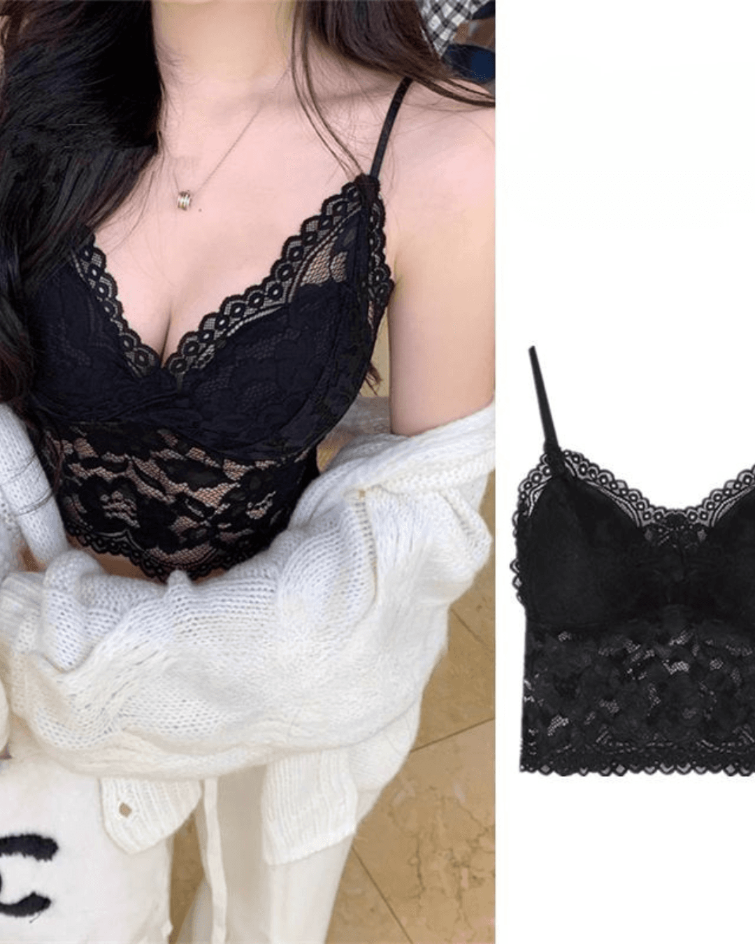 French Lace Padded Camisole Crop Top for Women