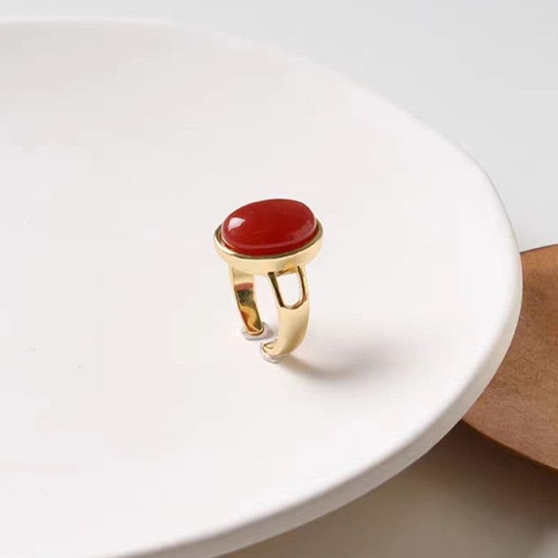 Retro Red Crystal Open Ring – Adjustable Luxury Ring