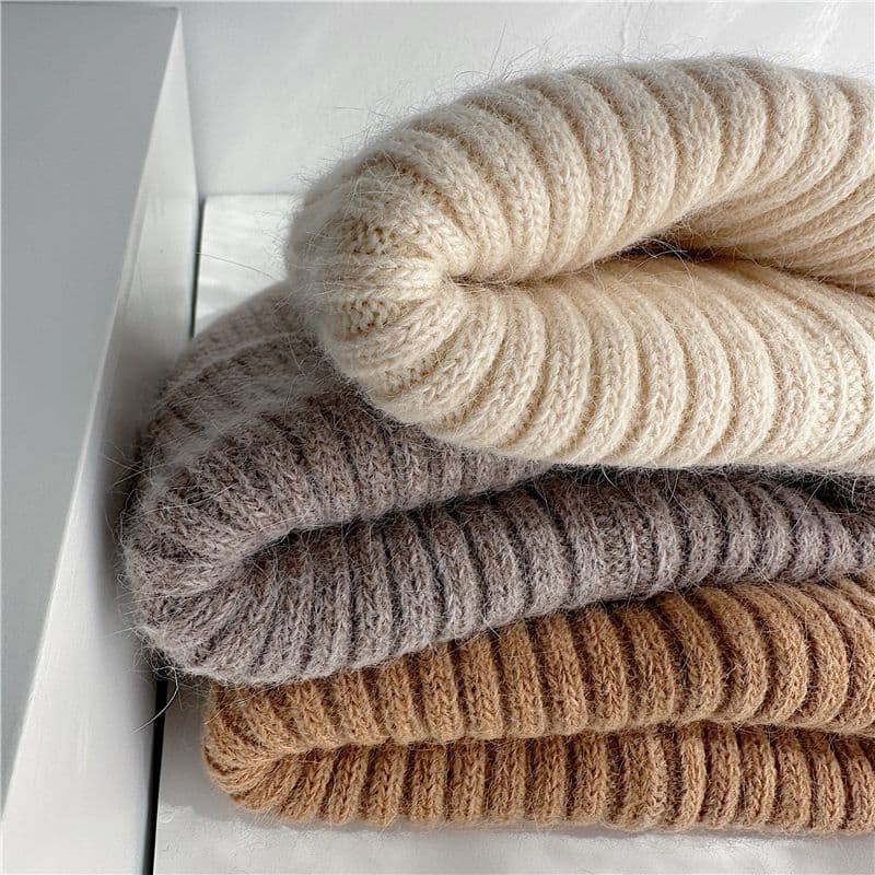 Women’s Double-Layer Rabbit Fur Knit Beanie