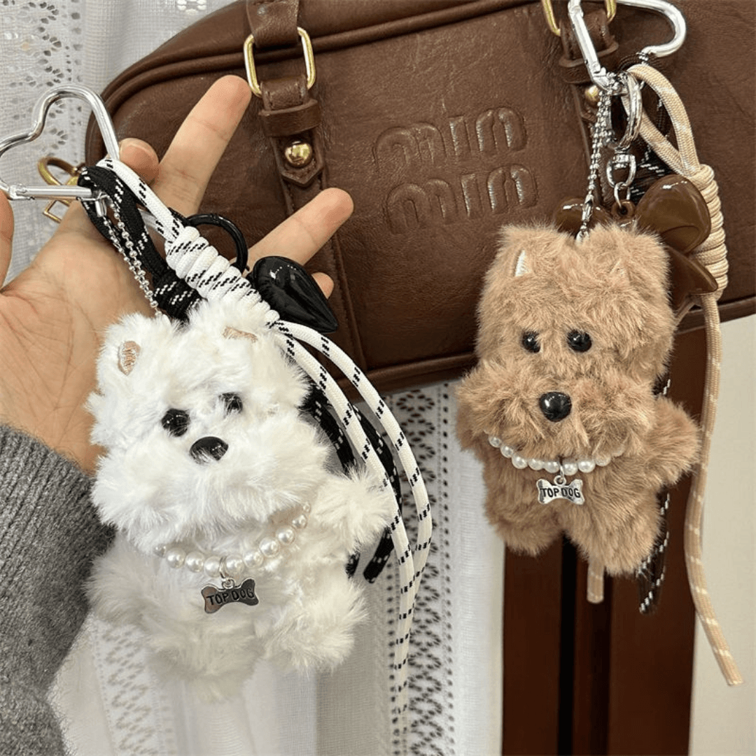 Adorable Westie Plush Keychain – Fluffy Dog Bag Pendant