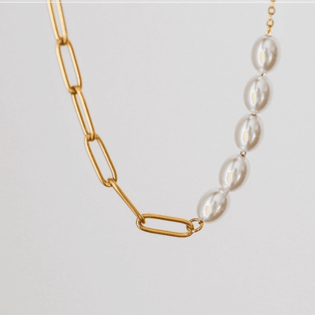 Minimalist Pearl & Plaid Teardrop Pendant Necklace Set