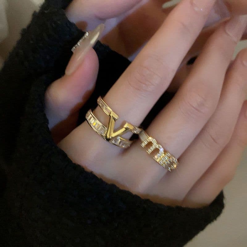 V Shape Zircon Open Ring Minimal Luxury Design