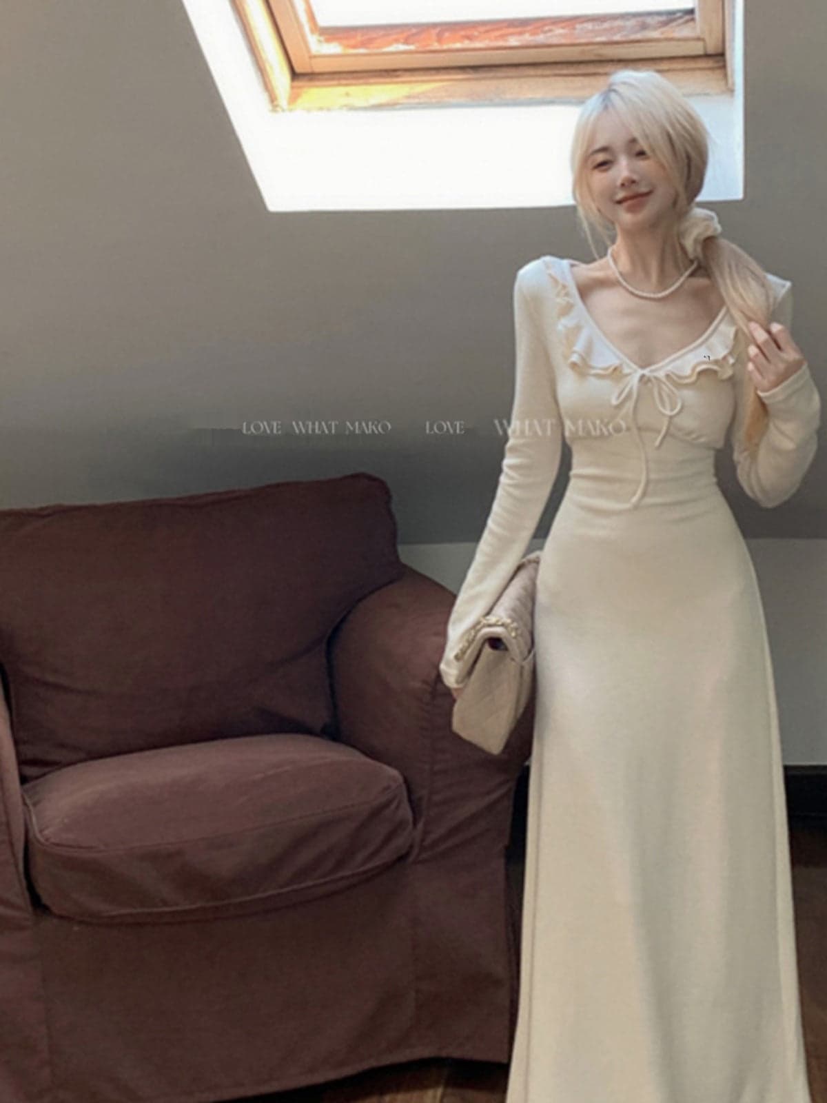 New Ruffled French Style Dress: High-End Coat with Bottoming Long Skirt for Women
