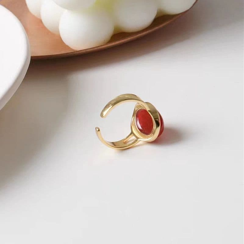 Retro Red Crystal Open Ring – Adjustable Luxury Ring