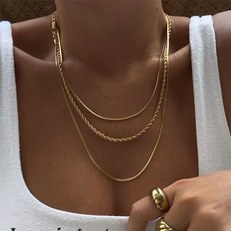 Layered Twisted Snake Bone Titanium Steel Collarbone Necklace for Women