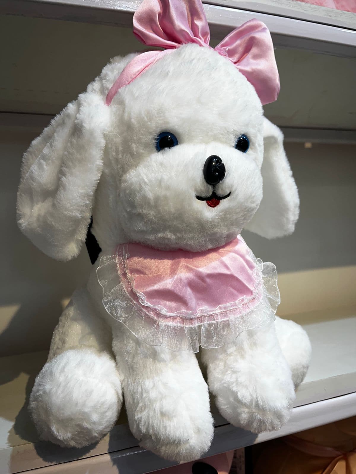Adorable White Maltese Puppy Plush Toy – Soft Huggable Dog Stuffed Animal with Purple Bow