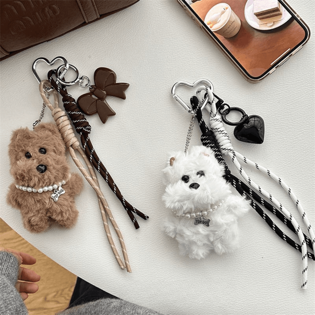 Adorable Westie Plush Keychain – Fluffy Dog Bag Pendant
