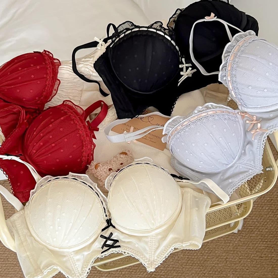 Lucky Red Lace Push-Up Bridal Lingerie Set – Small Bust Support Bra and Panty