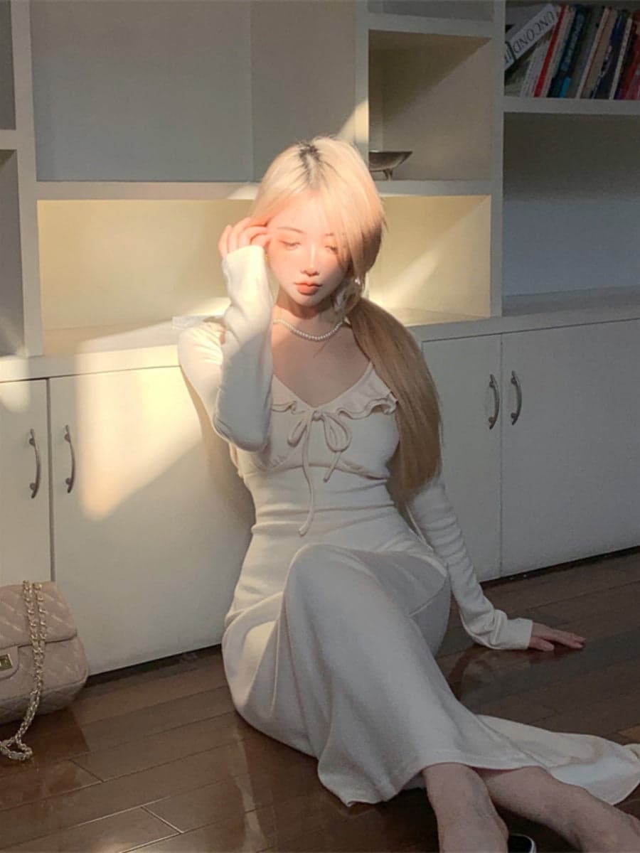 New Ruffled French Style Dress: High-End Coat with Bottoming Long Skirt for Women