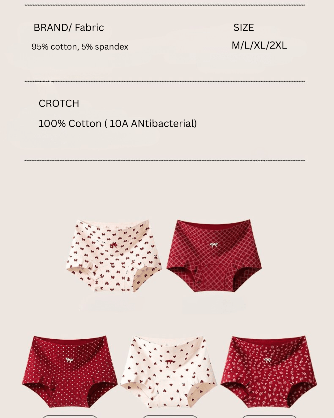 Women Probiotic Antibacterial Cotton Flat Leg Underwear Red