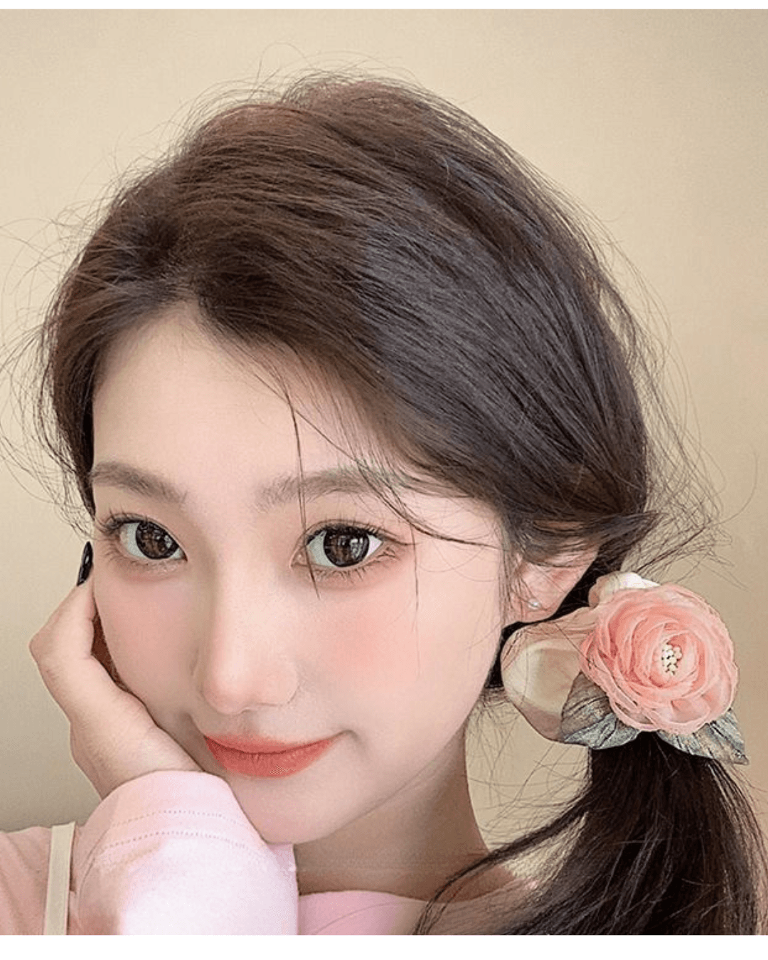 Rose Camellia Floral Scrunchie Hair Tie Elastic Hair Band