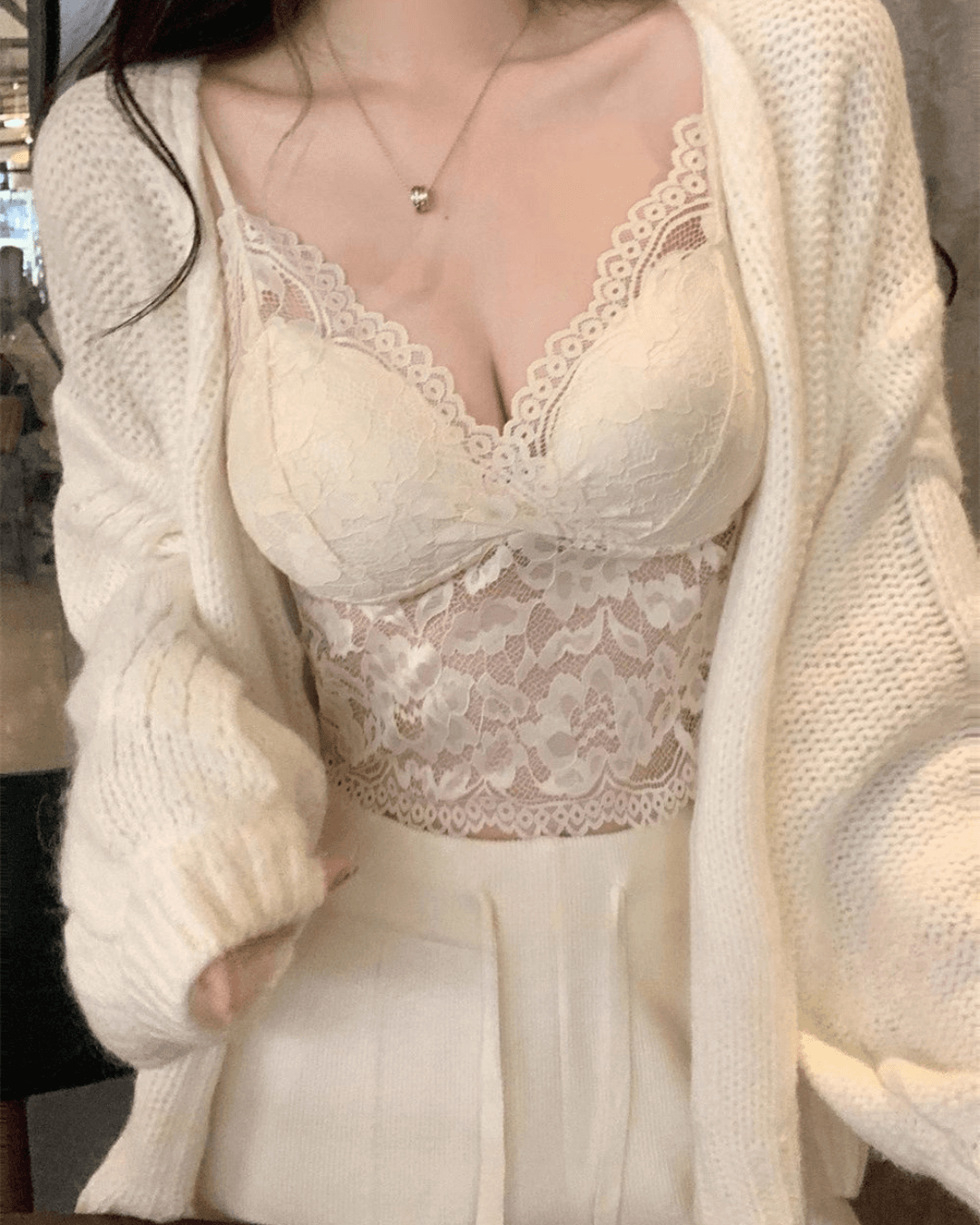 French Lace Padded Camisole Crop Top for Women