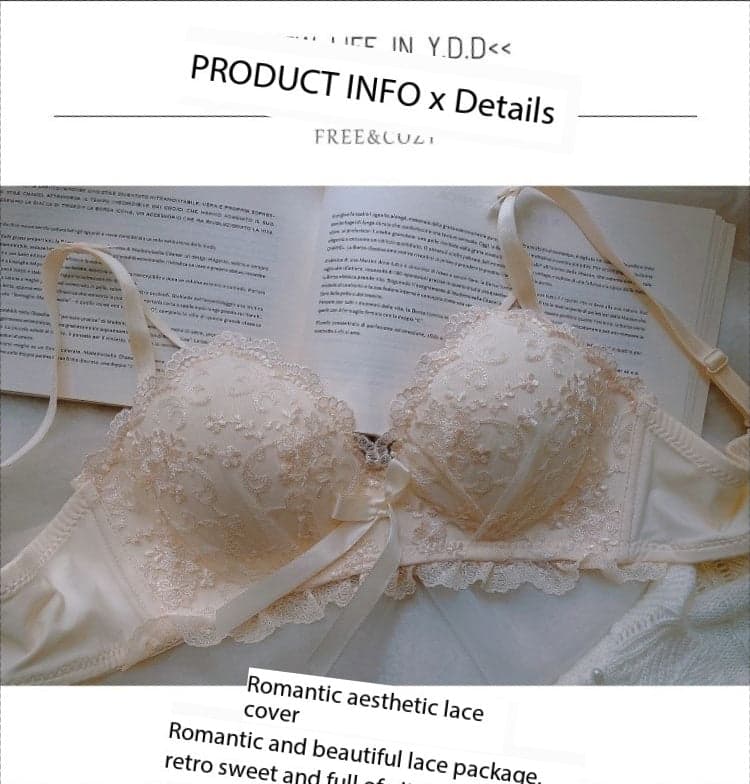 Sweet cream Japanese embroidered lace push-up no wire bra