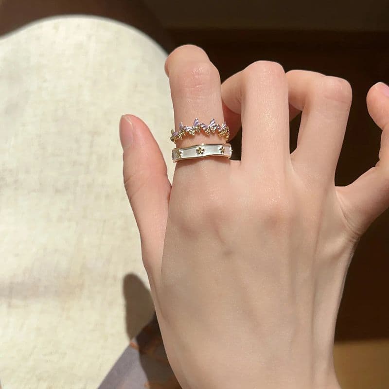Oriental Floral Butterfly Ring Elegant Artistic Design