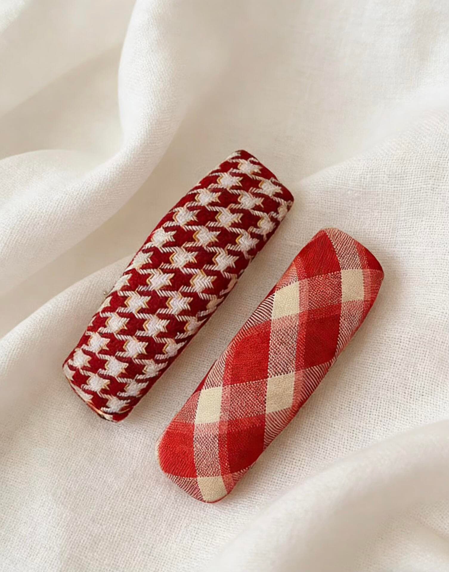 Red Plaid Houndstooth BB Hair Clip Side Hair Accessory