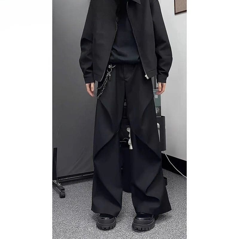 Unisex Black Wide-Leg Trousers – Loose Fit Cleanfit Flared Floor-Length Pants