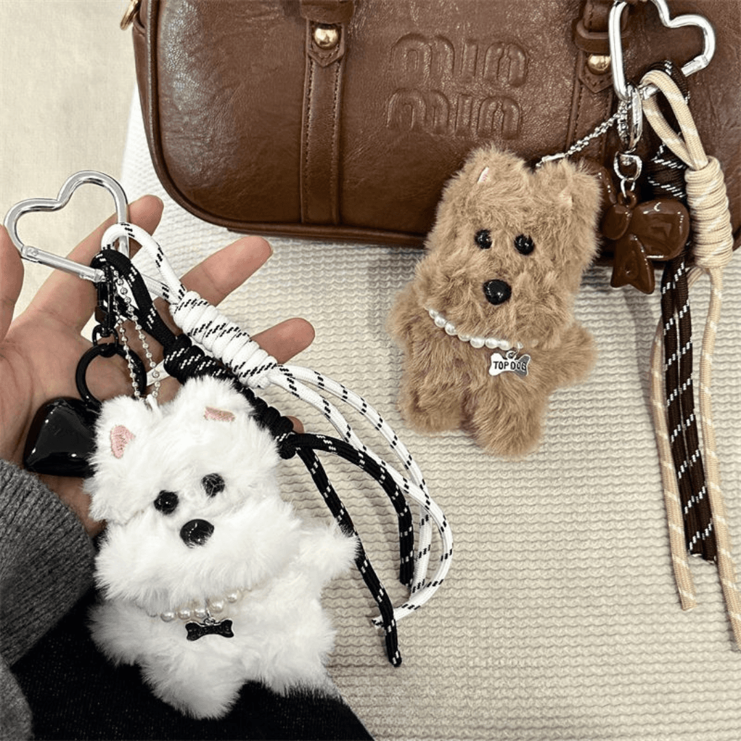 Adorable Westie Plush Keychain – Fluffy Dog Bag Pendant