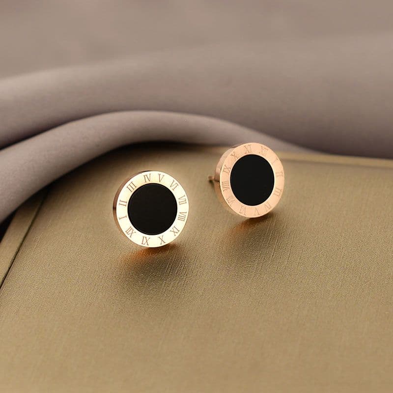 Titanium Steel Roman Numeral Stud Earrings Minimal Luxury Design