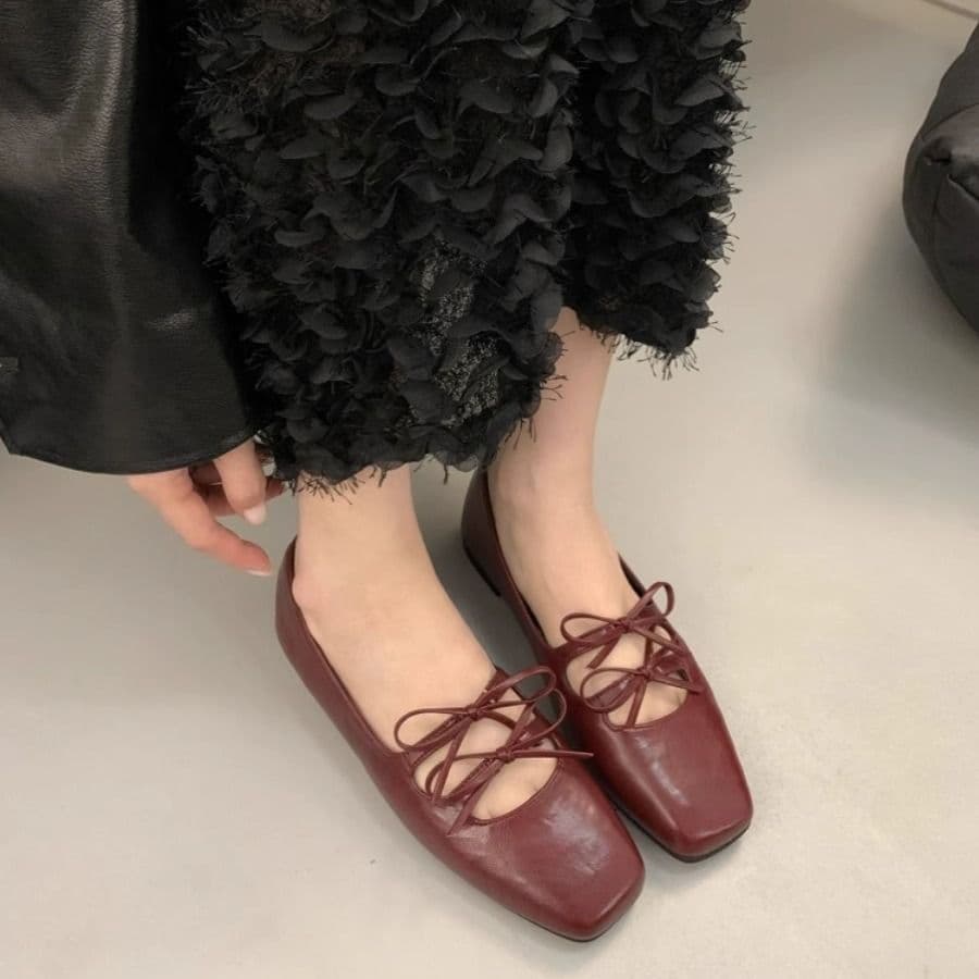 French Bow Lace-Up Mary Jane Flats for Women