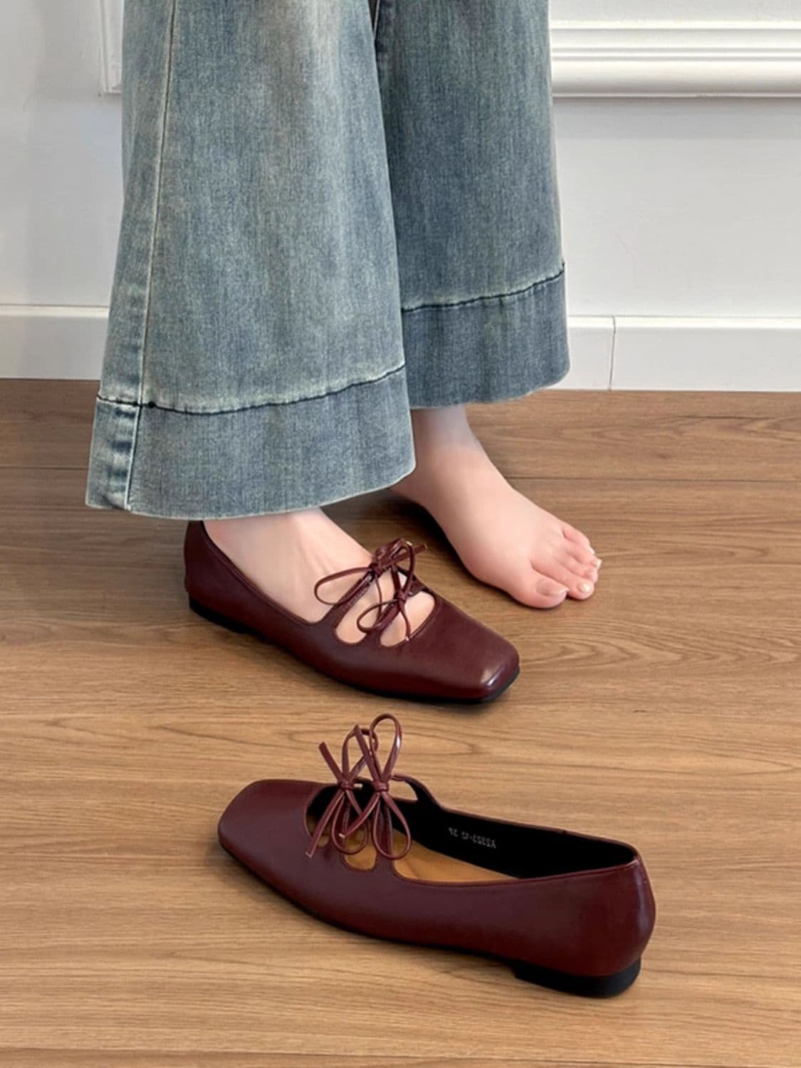 French Bow Lace-Up Mary Jane Flats for Women