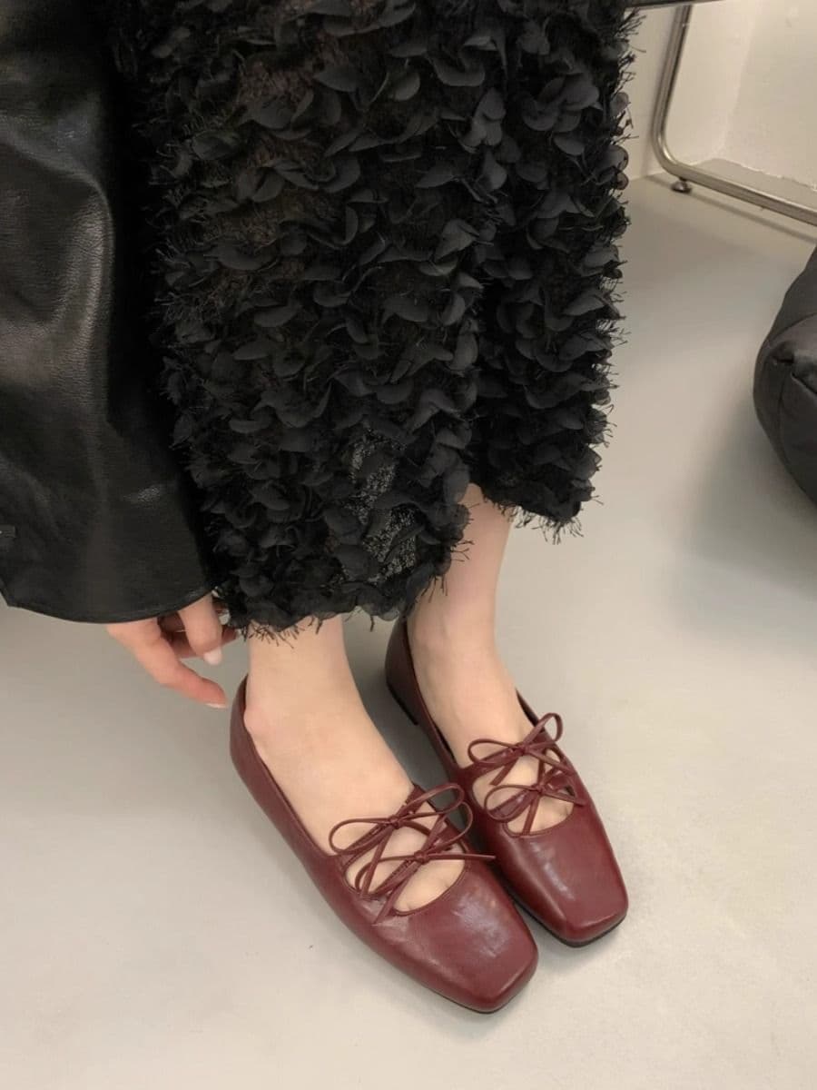 French Bow Lace-Up Mary Jane Flats for Women
