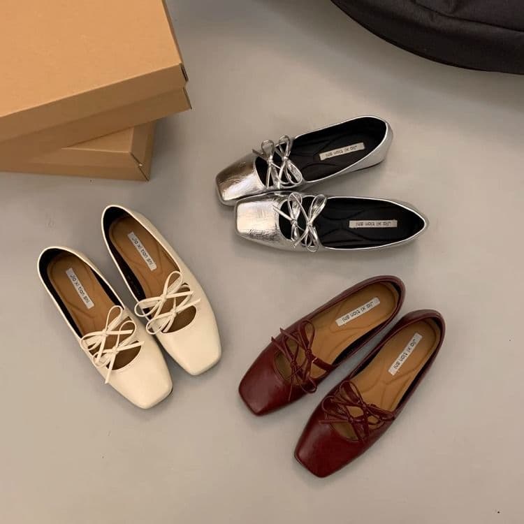 French Bow Lace-Up Mary Jane Flats for Women